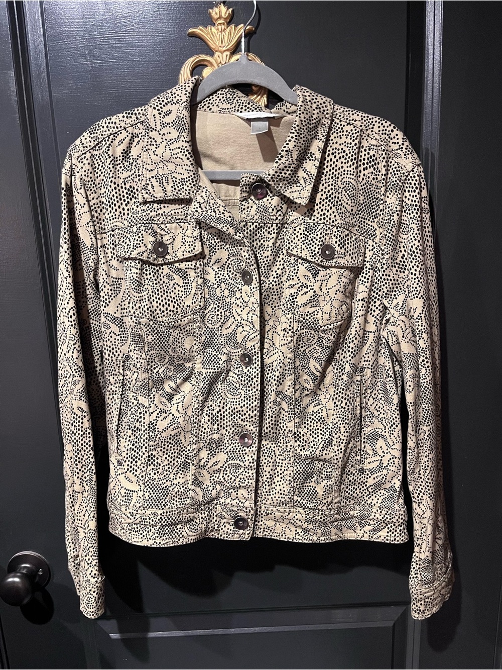 Christopher & Banks Floral Dot Print Beige Jean Women’s Jacket